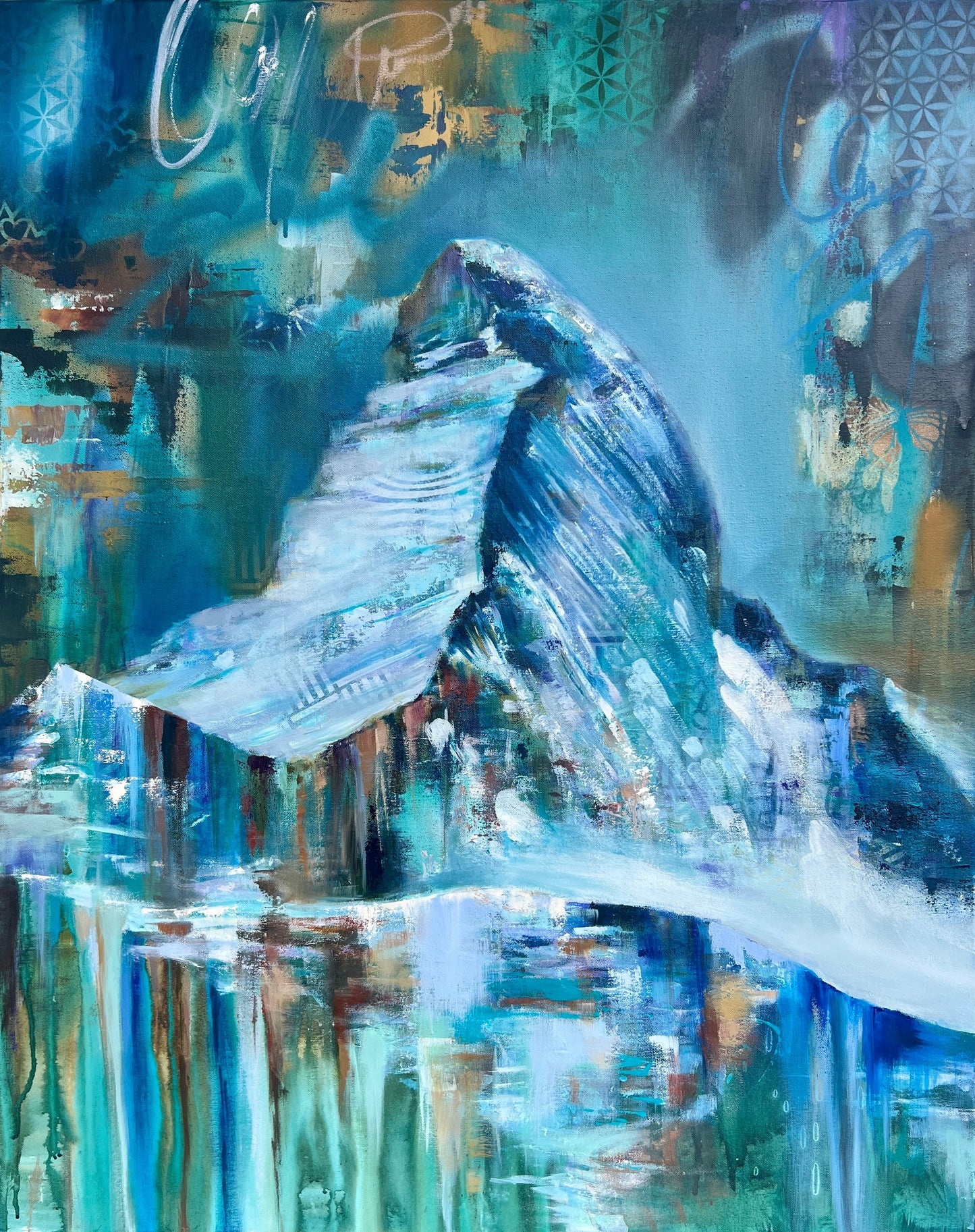 Matterhorn painting by Pavlinsky — blue and teal abstraction with gold accents