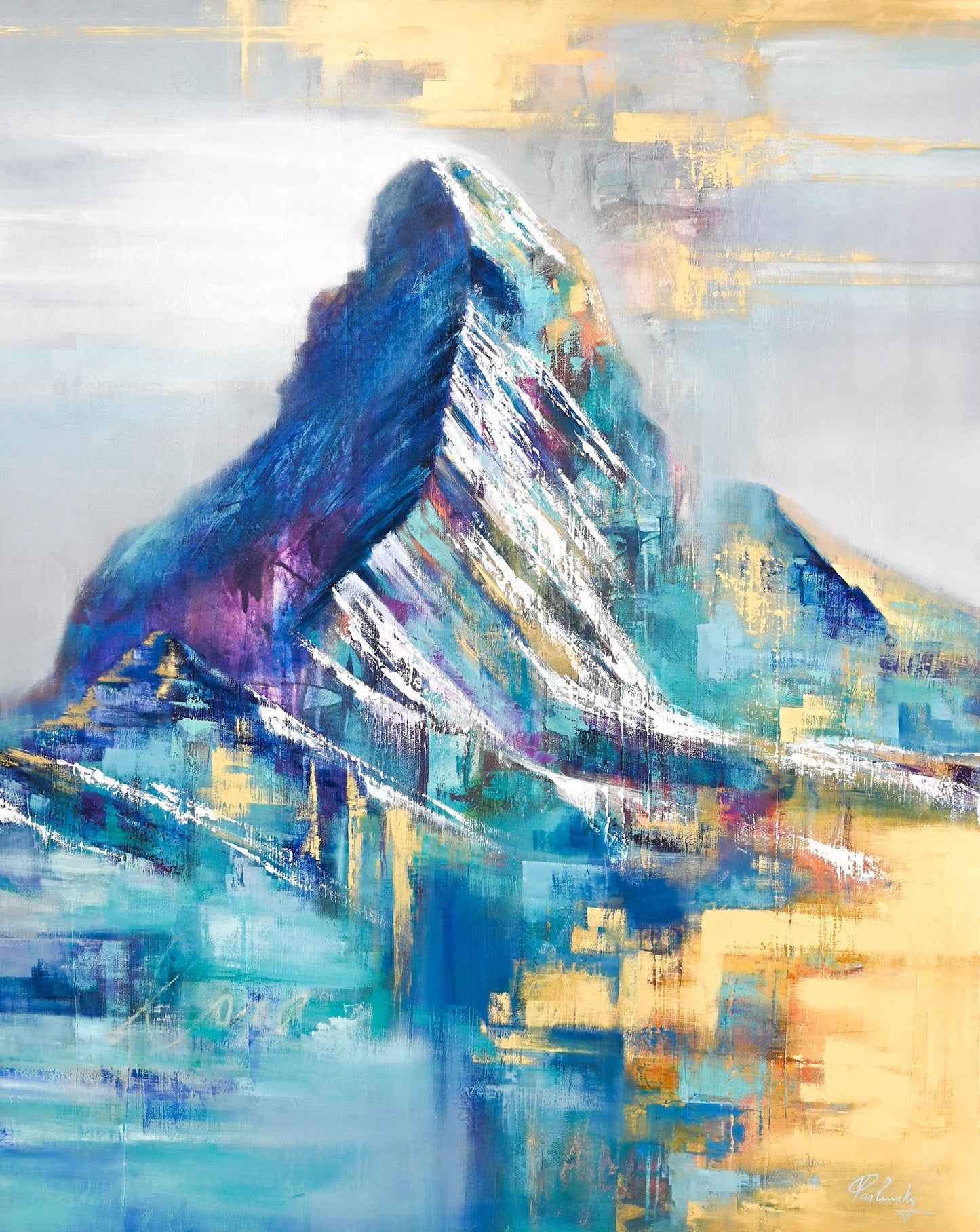 Matterhorn painting by Pavlinsky — bold blue, gold and purple abstract realism