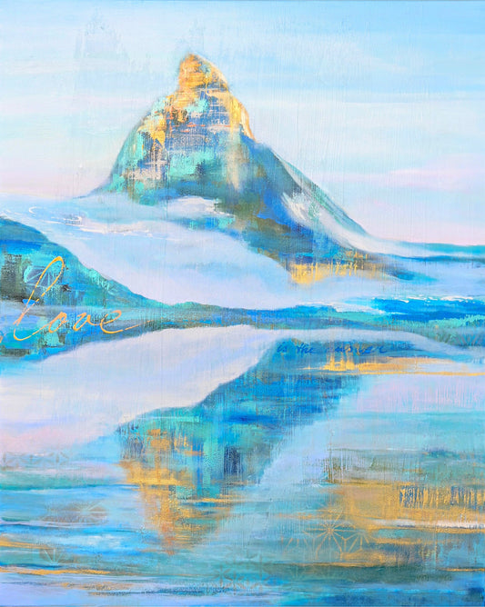 Matterhorn painting by Pavlinsky — ethereal blue and gold, Love inscription, alpine presence